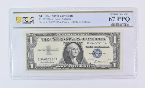 1957 $1 Silver Certificate Fr#1619 Superb Gem Unc 67 PPQ PCGS