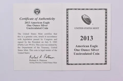 COA 2013-W Burnished Silver Eagle
