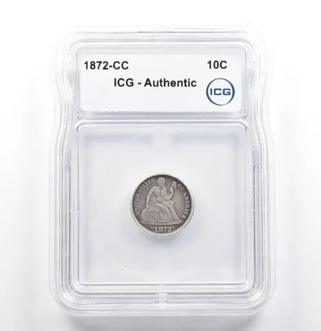 1872-CC Seated Liberty Dime Authentic ICG *6837