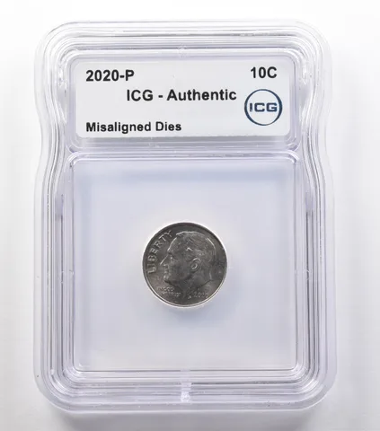 2020-P Roosevelt Dime Mint Error Misaligned Dies Authentic ICG *2436