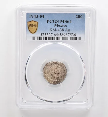 1943 M Mexico 20 Centavos Silver KM-438 MS64 PCGS Beautiful Tone *9274