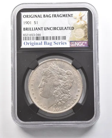 1901 Morgan Silver Dollar Original Bag Fragment BU NGC *4362