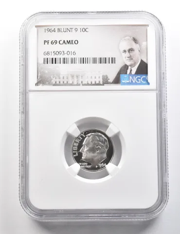 1964 Roosevelt Dime Blunt 9 PF69 Cameo NGC a9504