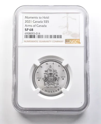 2021 Canada 5 Dollars Silver Moments To Hold Arms Of Canada SP68 NGC *8395