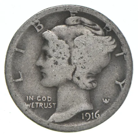 G+ 1916-S Mercury 90% Silver Dime