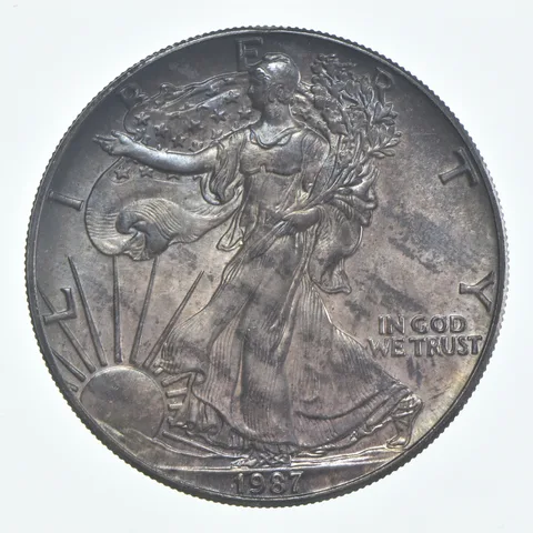 Beautiful Toned - 1987 American Silver Eagle 1 Troy Oz .999 Fine Silver *935