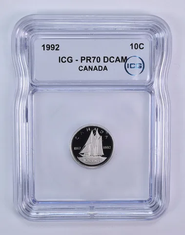 1992 Canada 10 Cents Bluenose PR70 DCAM ICG