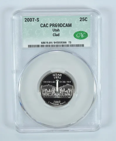 2007-S Washington State Quarter Utah CLAD PR69 DCAM CAC CACg