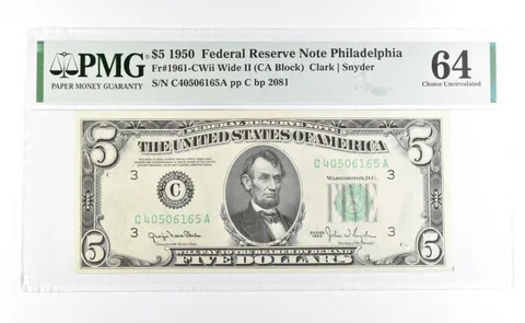 PMG 64 Choice Unc 1950 $5 Philadelphia, PA US FRN Green Seal Fr#1961-CWii a1025