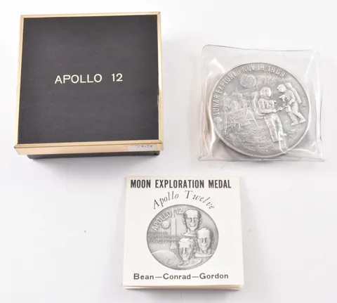 1969 Apollo 12 Commemorative Silver 107.72g Medal W/ Box + CoA *8265