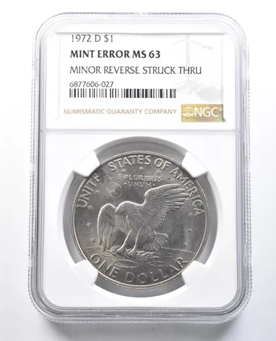 1972-D Eisenhower $1 Mint Error Minor Reverse Struck Thru MS63 NGC *8212