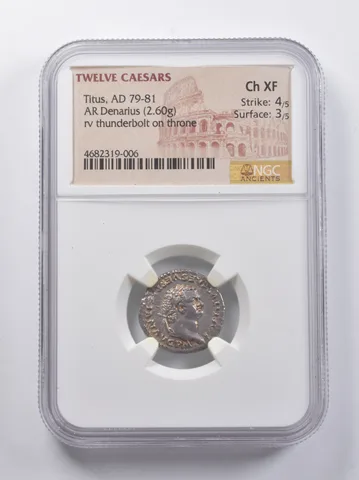 CH XF AD 79-81 AR Denarius Twelve Caesars NGC Ancients Titus *6822