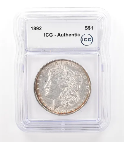 1892 Morgan Silver Dollar Authentic ICG Rainbow Tone Reverse a3138