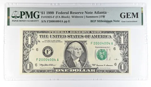 1999 $1 Atlanta GA FRN Fr#1925-F BEP Millennium PMG Fancy Serial *8098