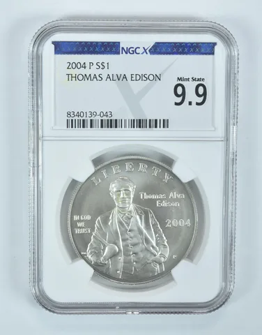 2004-P Thomas Edison Commemorative Silver Dollar Mint State 9.9 NGC X NGCX