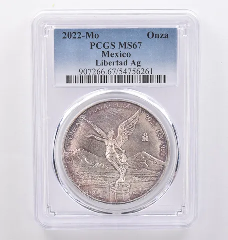2022 Mo Mexico 1 Onza Silver Libertad MS67 PCGS Beautiful Tone *8943