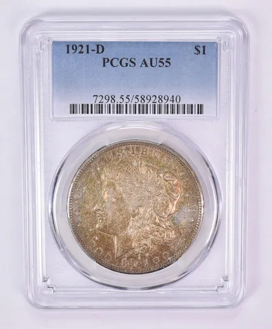 1921-D Morgan Silver Dollar AU55 PCGS Beautiful Tone *1081