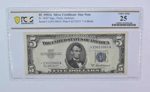 1953 A $5 Silver Certificate Star Note Fr#1656* Very Fine 25 PCGS *8120