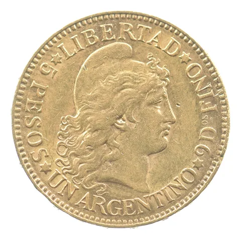 1887 Argentina 5 Pesos Gold .2334 AGW *6675