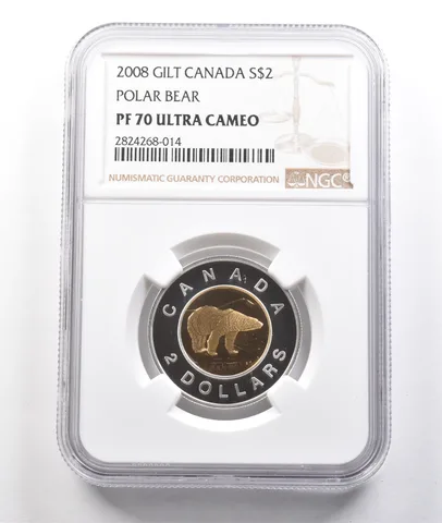 2008 Canada 2 Dollar Silver Gilt Polar Bear PF70 UCAM NGC *3832