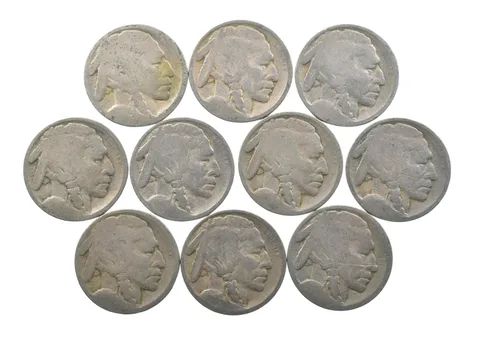 Lot 10 5c RAISED GROUND 1913 Buffalo Nickels First Year Issue! May be P/D/S *617