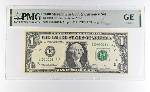2000 Millennium Coin & Currency $1 1999 FRN Richmond VA Low Serial 244 PMG a4602
