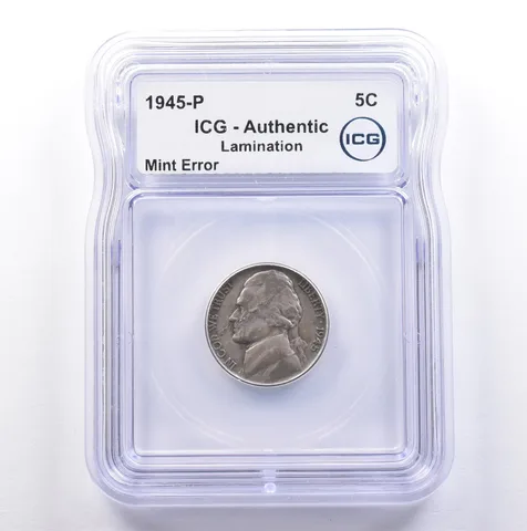 1945-P Jefferson Nickel Mint Error Lamination Authentic ICG *9074