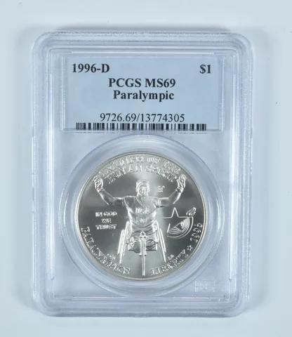 1996-D Paralympic Wheelchair Commemorative Dollar MS69 PCGS Blue Label