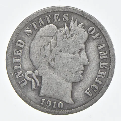1910 (P) Barber Dime 90% Silver FINE Condition