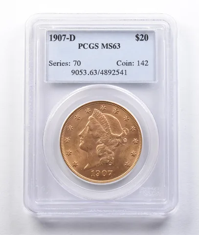 1907-D $20 Liberty Head Gold Double Eagle MS63 PCGS *2964