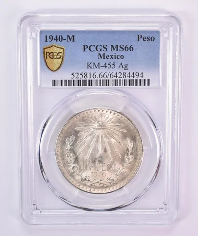 1940 M Mexico Peso Silver KM-455 MS66 PCGS Blue Label