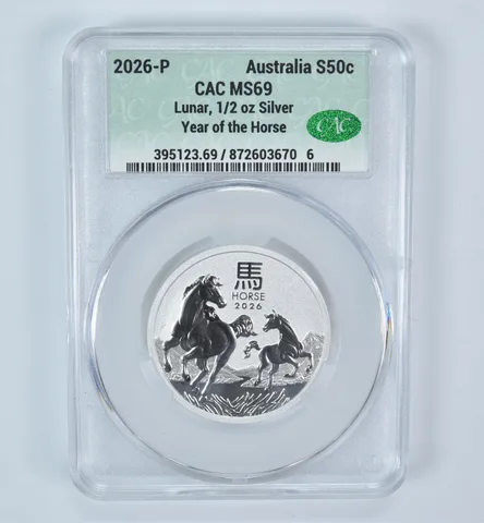 2026 P Australia 50 Cents Silver Year Of The Horse 1/2 Oz MS69 CAC CACg