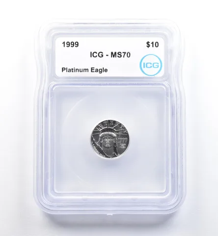 1999 $10 American Platinum Eagle 1/10 Oz Platinum MS70 ICG