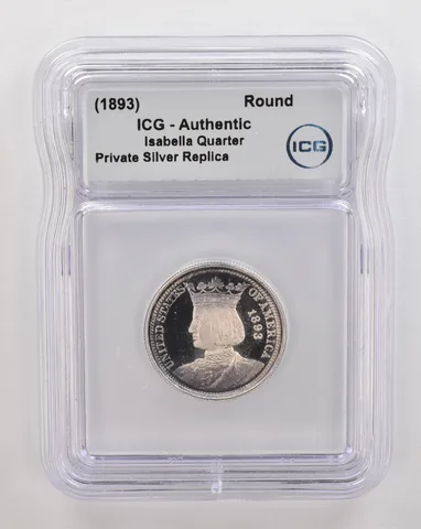 (1893) Isabella Quarter Private Silver Round Authentic ICG Beautiful Tone *4324