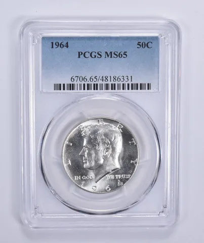 1964 Kennedy Half Dollar Silver MS65 PCGS Blue Label