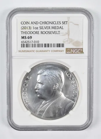 (2013) Silver Medal Theodore Roosevelt Coin and Chronicles 1 oz MS69 NGC