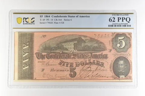 1964 $5 Confederate States America T-69 PF-10 CR-564 Unc 62 PPQ PCGS *4409