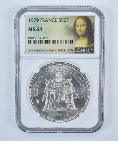 1979 France 50 Francs Silver MS64 NGC Mona Lisa Label