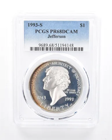 1993-S Jefferson Commemorative Dollar PR68 DCAM PCGS Rainbow Toned *5331