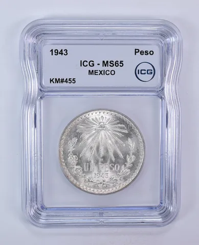 1943 Mexico Peso KM#455 MS65 ICG