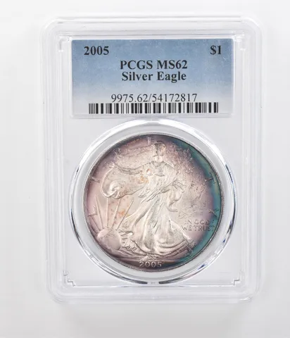 2005 American Silver Eagle MS62 PCGS Beautiful Blue Tone *1231