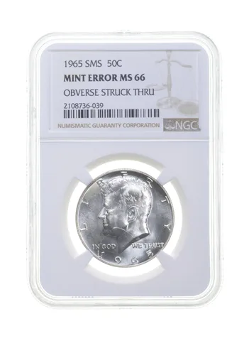 MS66 MINT ERROR 1965 SMS Kennedy Half Dollar - OBV Struck Thru - NGC a4412