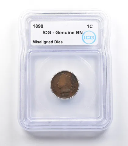 1890 Indian Head Cent Mint Error Misaligned Dies Genuine BN ICG *2272