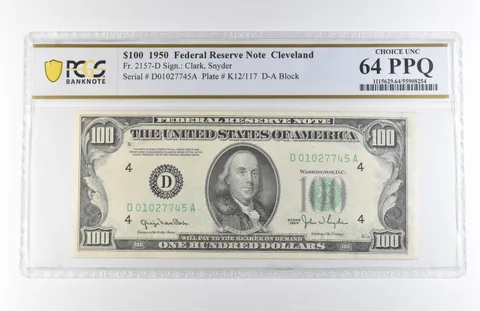 1950 $100 Cleveland OH FRN Fr#2157-D Choice Unc 64 PPQ PCGS *7871