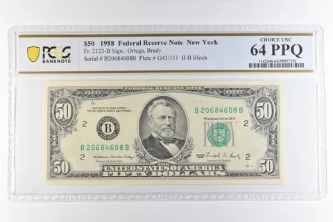 1988 $50 New York NY FRN Fr#2123-B Choice Unc 64 PPQ PCGS *6900