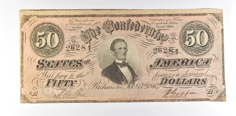 1864 $50 Confederate States Of America T-66 Large Note OFFSET ERROR *8542
