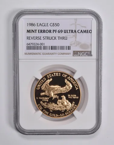 Mint Error PF69 UCAM 1986 $50 American Gold Eagle 1 Oz REV Struck Thru NGC *6521