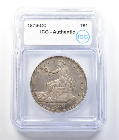 1876-CC Seated Liberty Trade Dollar Authentic ICG *7861