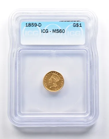 MS60 1859-D $1 Indian Princess Head Gold Dollar ICG *8315