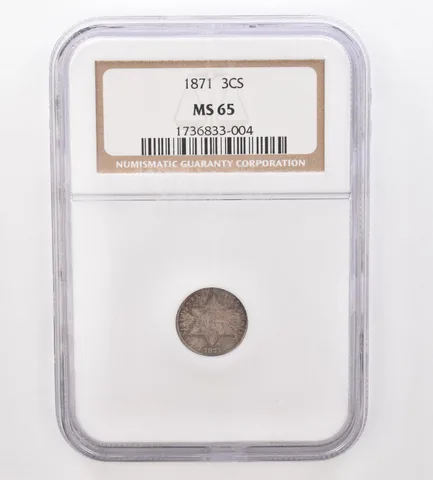 1871 Three Cent Silver Trime MS65 NGC Beautiful Tone a9864